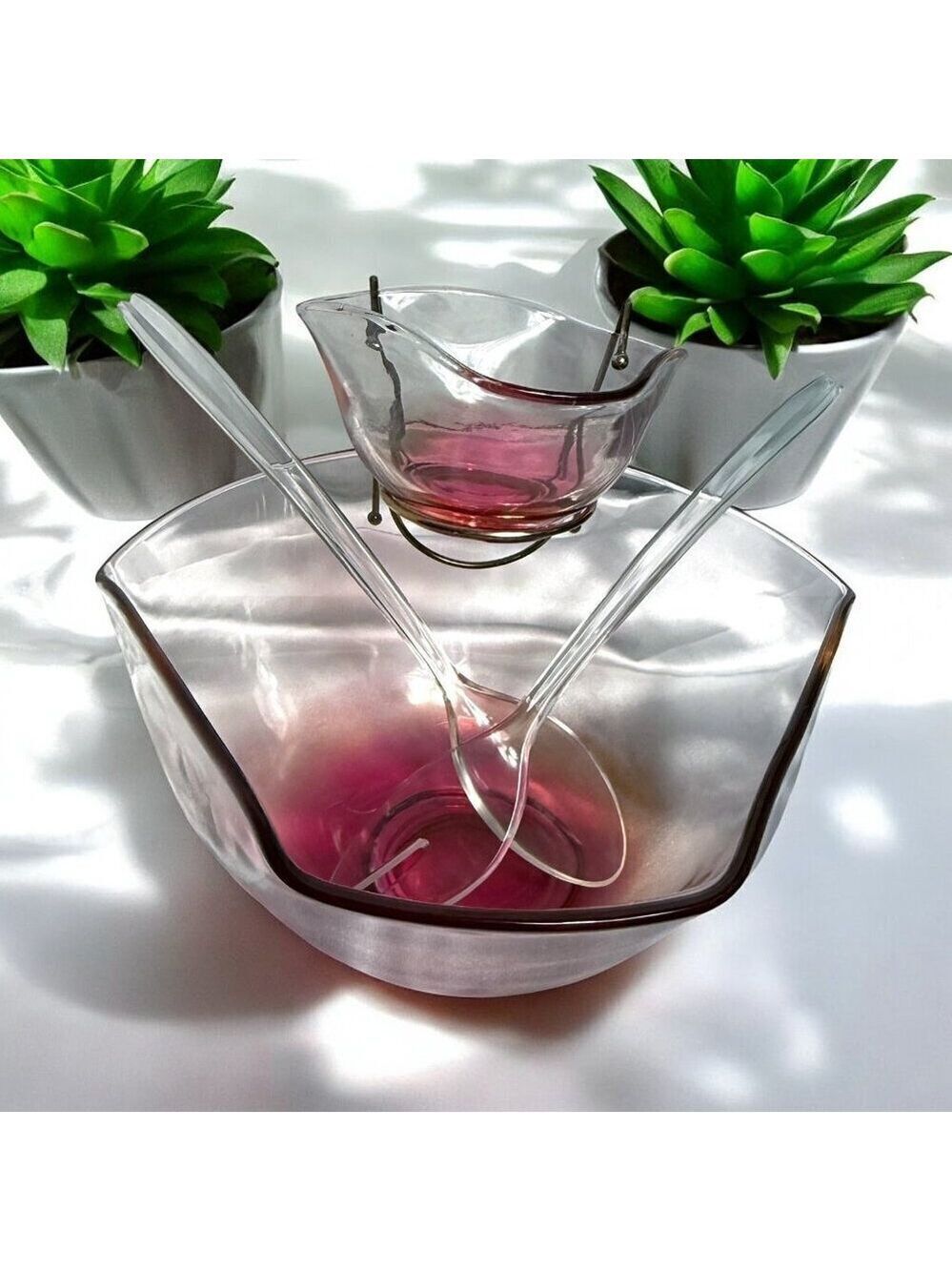 Vintage Indiana Glass Ruby Chip and Dip Salad Set